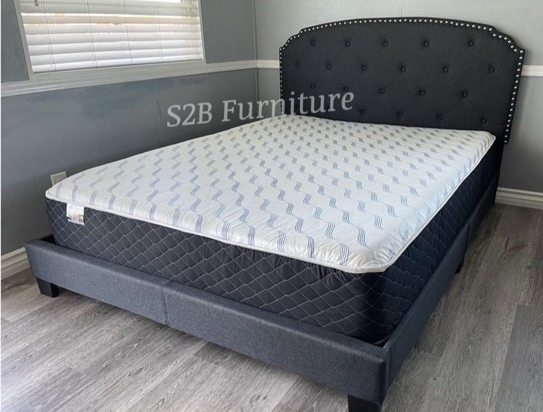 Twin Grey Burlap Tufted Bed With Ortho Mattress Included!!