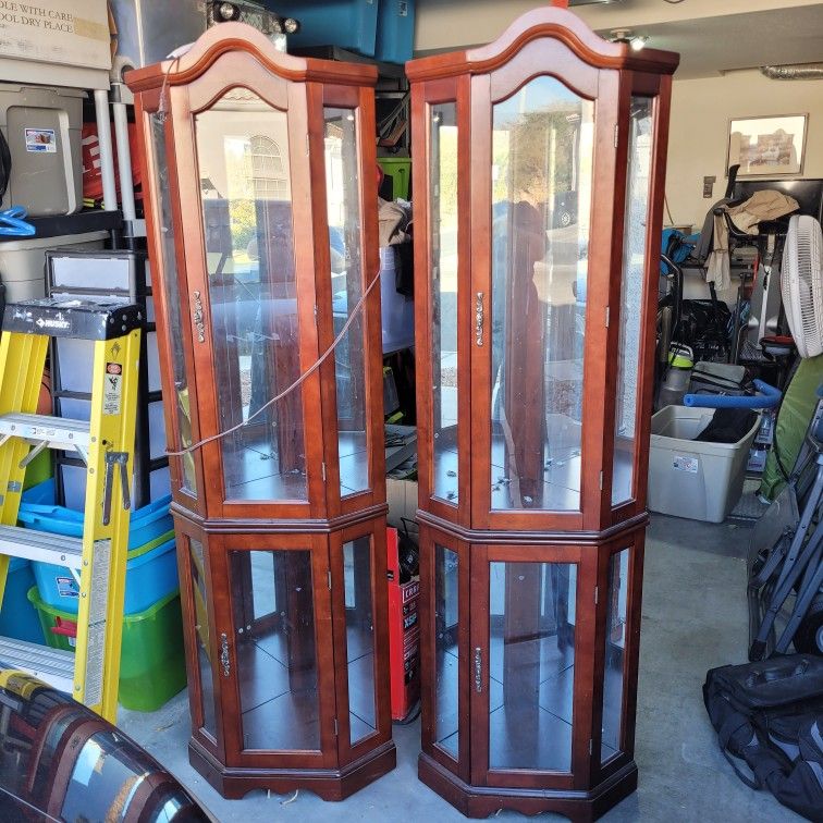 (2) Cherry Curio Cabinets