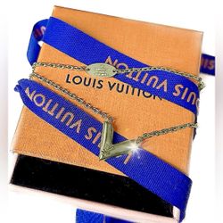 Authentic Gold Plated Louis Vuitton V Necklace