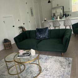2 piece set - green velvet couch and chair