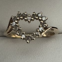 14k Yellow Gold ~1/5CTW Diamond Heart Bypass Ring Size 6