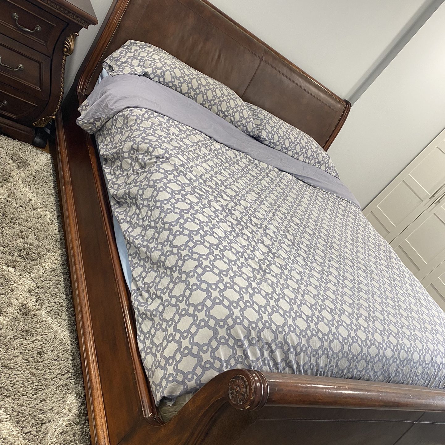 King Size Wooden /leather Sleigh Bed Frame 