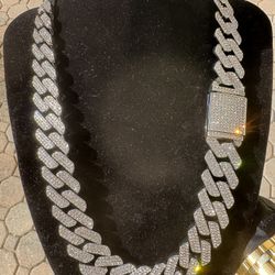 Iced Out Cuban Chain 20mm CZ Silver 20” Brass Alloy