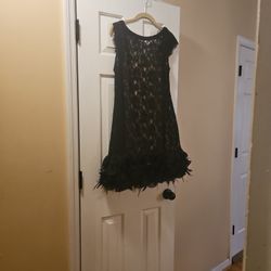 Black Dress With Black Feather Boarder