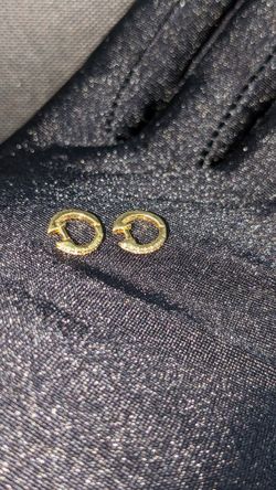 14K Yellow Gold And Natural Pave Diamond Huggie Earrings 