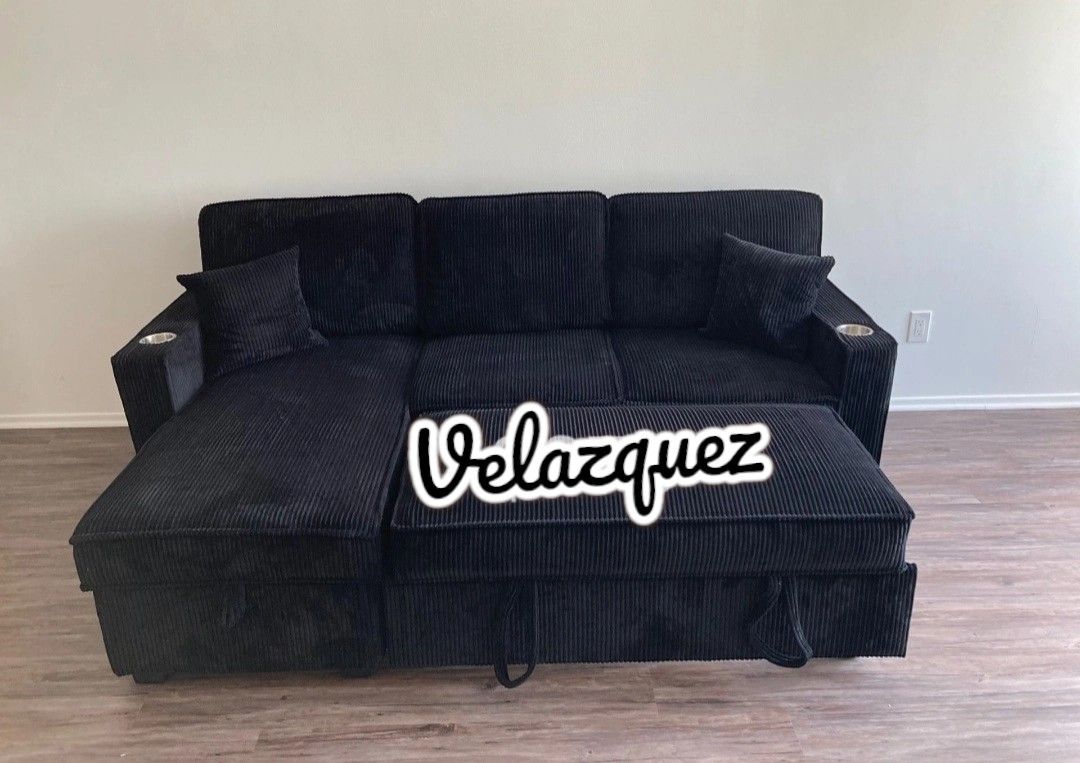 ✅️✅️ Black Convertible Sectional W/ Cup Holder & W/ USB Port✅️✅️