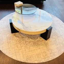 35. in. White and Black 2-Piece Round Marble Wood Top Coffee Table 
