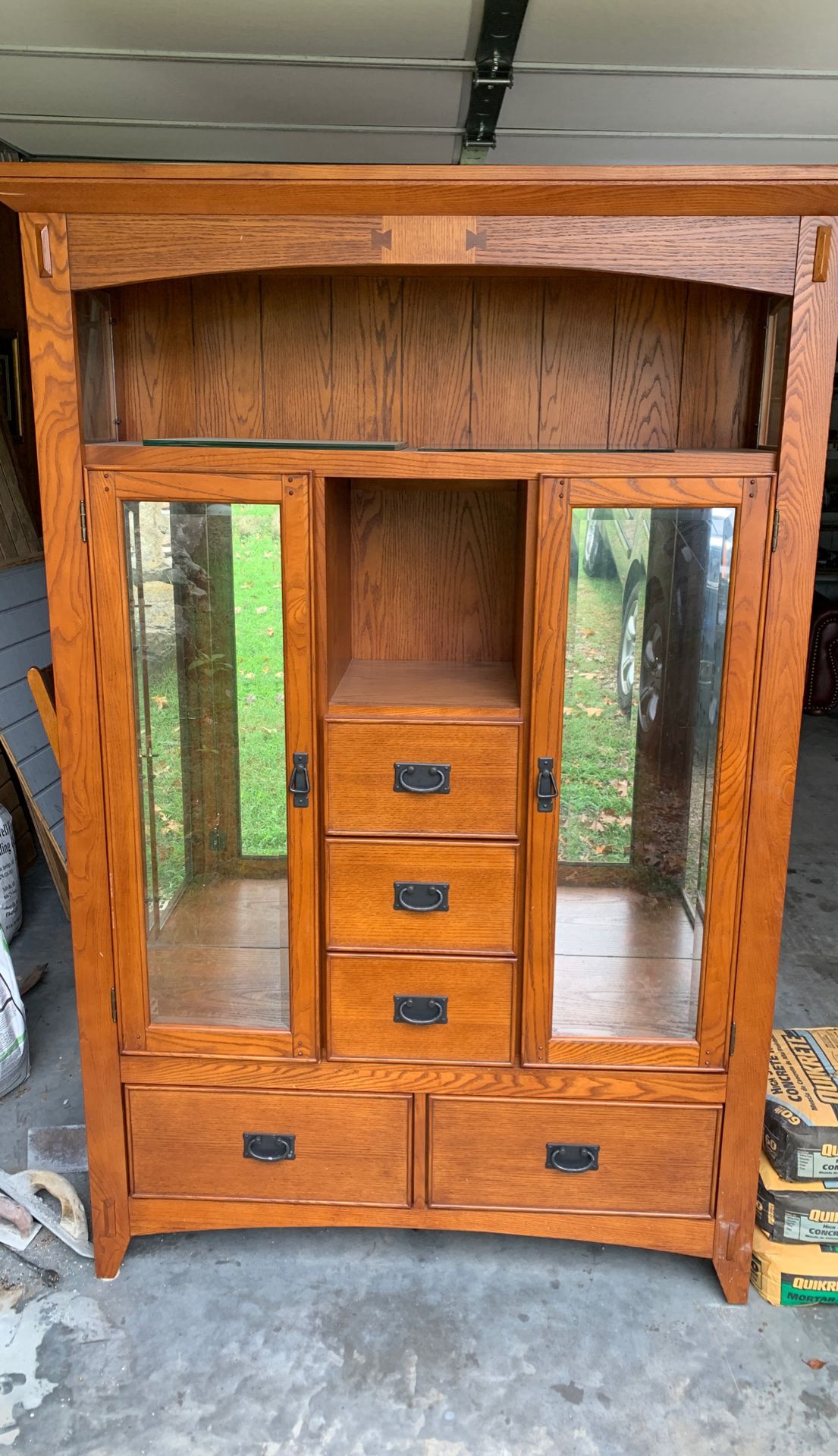 Dining room set with hutch table 42 X 64 inches with 18 inch spacer 6 chairs