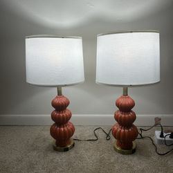 Triple Gourd Ceramic Table Lamps Set of 2, orange,3 Way Touch Control with outlet and USB A+C Ports