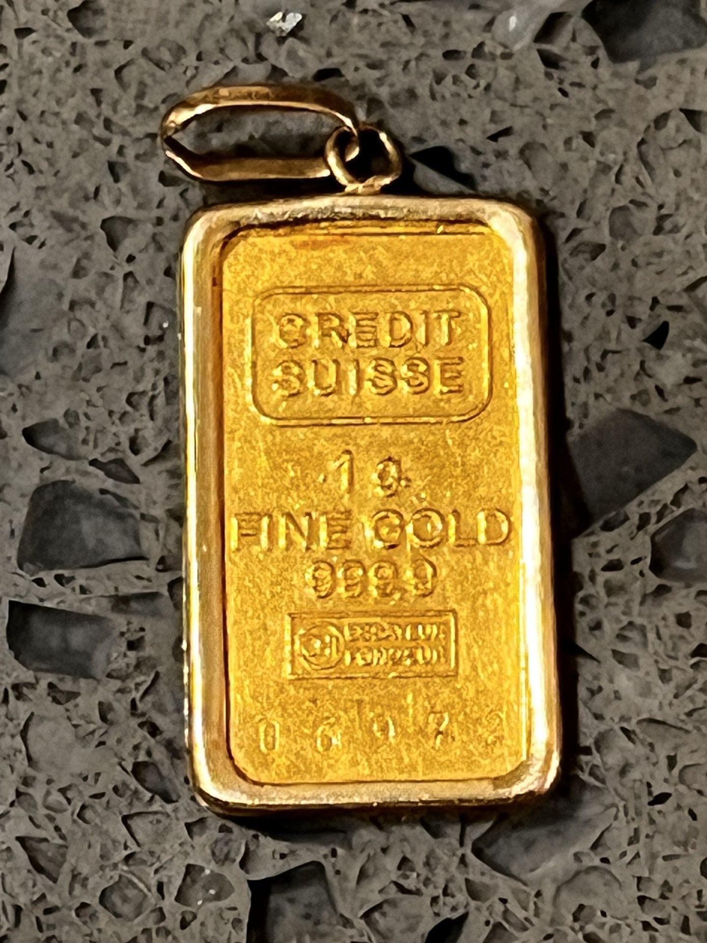 Credit Suisse 1 Gram 999 Gold Bar in 14K Gold Bezel Pendant