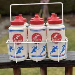 Vintage Cramer Water Bottle Set: Carrier Coated Wire Case and Six 32oz Bottles