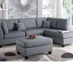 Brand New Grey Gray Reversible Chaise Left Or Right Sectional With Free Matching Ottoman L Shaped