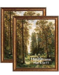 Pequecom 12x16 Vintage Gold Picture Frame, 2 Pack Ornate Victorian Frames for Wa