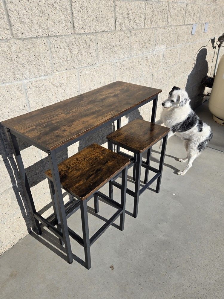 Tall Wooden Table + 2 Stools