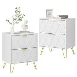 White And Gold Accented Nightstands 