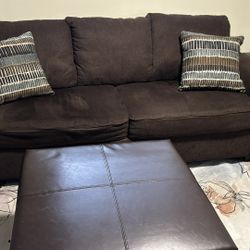 Comfy Brown Couch And Storage Ottoman
