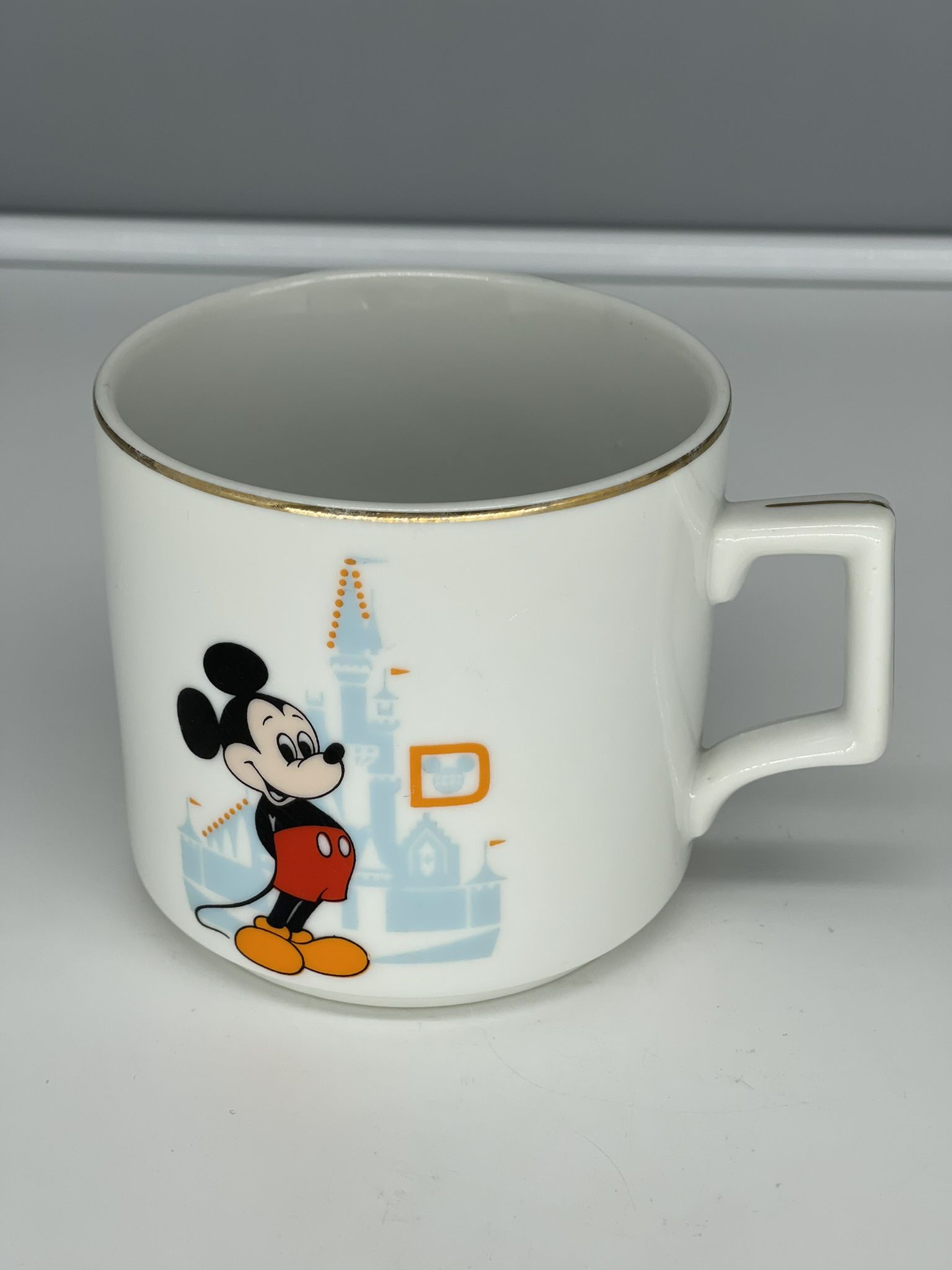 Vintage Walt Disney World Mickey Mouse Coffee Mug Japan Gold Trim Mickey & Castle