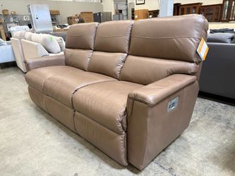 NEW! LA-Z-BOY Cocoa Brown Leather Power Plus Recling Sofa with Adjustable Headrest and Lumbar
