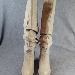 Jordanna Gold Glitter Knee-High Slouch Boots – Women’s Size 9.5 – 4” Heel