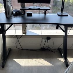 Gaming Desk with LED Lights, Headphone Hook, and Cup Holder