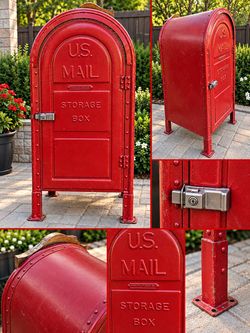 U.S. Mail Style Red Metal Storage Box