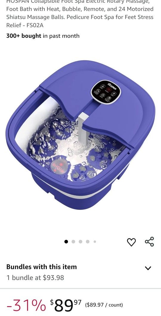 HOSPAN Collapsible Foot Spa Electric Rotary Massage, Foot Bath with Heat, Bubble, Remote, and 24 Motorized Shiatsu Massage Balls. Pedicure Foot Spa fo