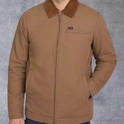 Wrangler Men's Large Brown Canvas Work Jacket Quilted Lined Corduroy Collar Coat