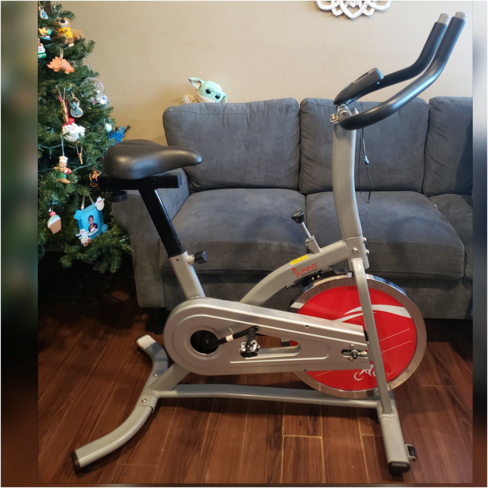 Spin Bike - Sunny Health & Fitness Indoor Exercise Stationary Bike with Digital Monitor, 22 LB Chromed Flywheel