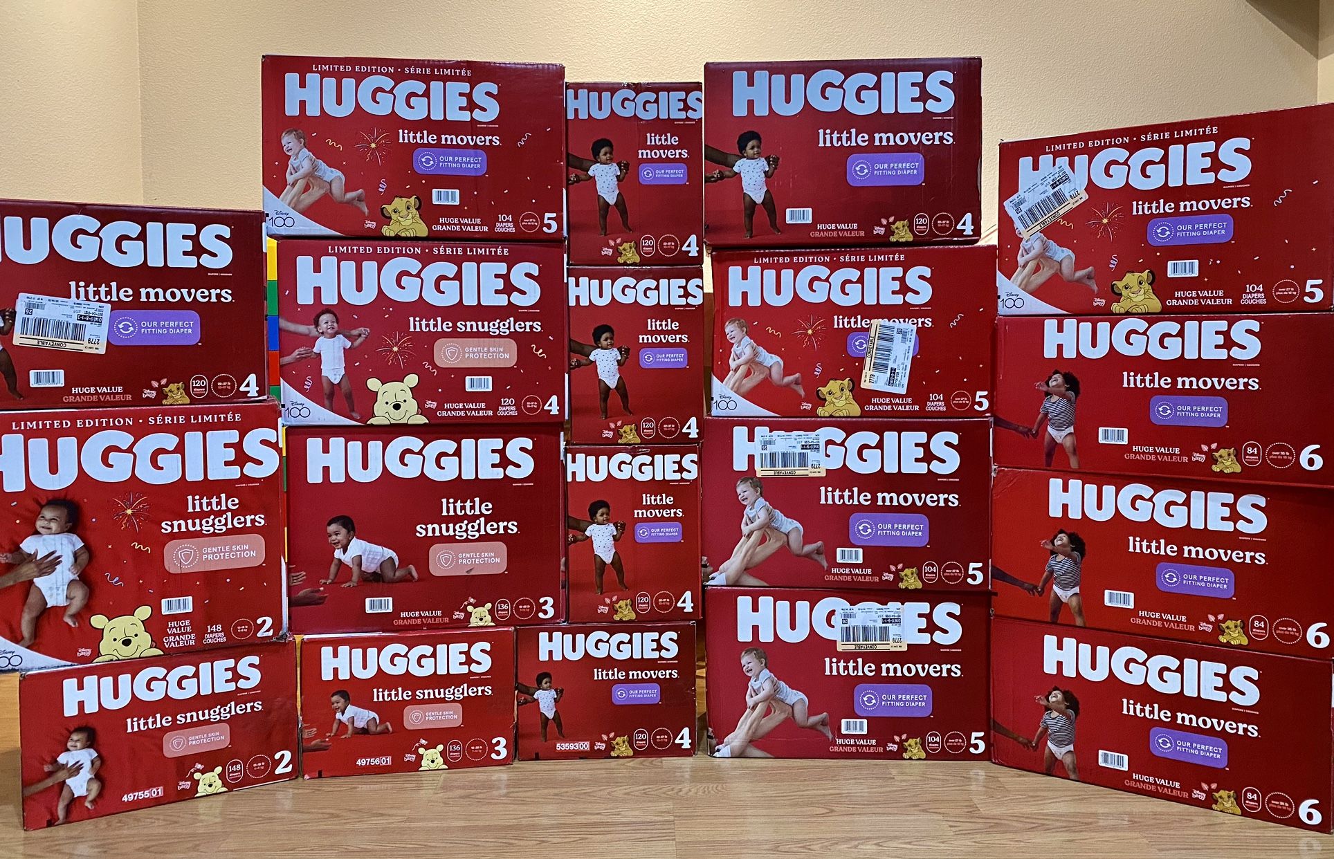 NEVER OPEN -Big Box of Huggies Sizes 1,2,3,4,5,6 & 7 Multiple quantities available - $35 each box