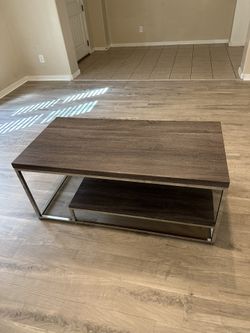 ✨ Two-Tier Coffee Table – Modern Wood & Metal Storage Table, Living Room Furniture