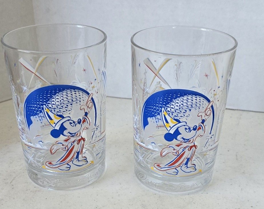 Lot of 2, 1996 Walt Disney World Epcot 25th Anniversary Remember Magic Glass Mickey Mouse