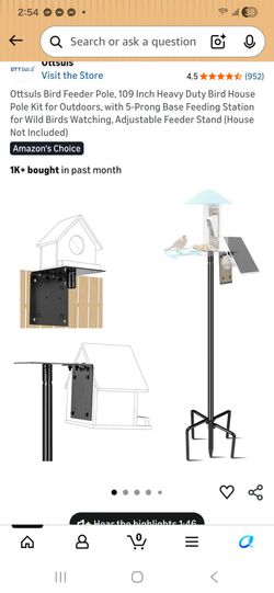 Bird Feeder Pole, 109 Inch Heavy Duty Bird House Pole Kit for Outdoors, with 5-Prong Base Feeding Station for Wild Birds Watching, Adjustable Feeder S