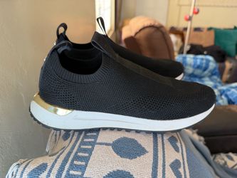 Black Knit Slip-On Sneakers with Gold Accent  MK  size 8  1/2