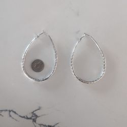 Silver BIG hoop earrings 3 1/8" long oval sparkly door knocker huge giant large


