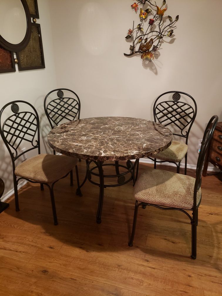Table & Chairs: Cast Iron Marble Top Dining Set and Chairs