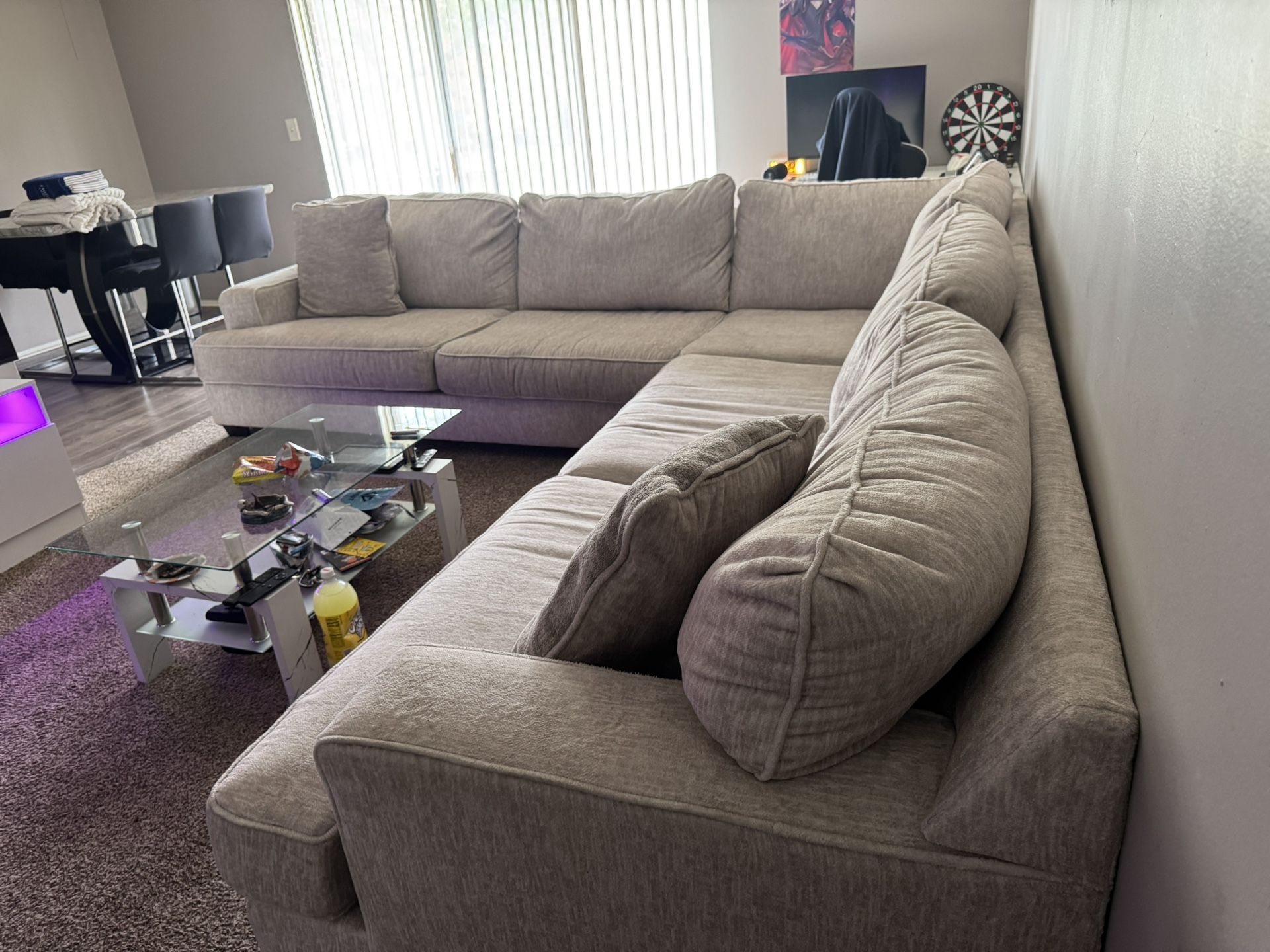 Plush Cream Fux Fur Tinted Large L Shaped Sectional Couch