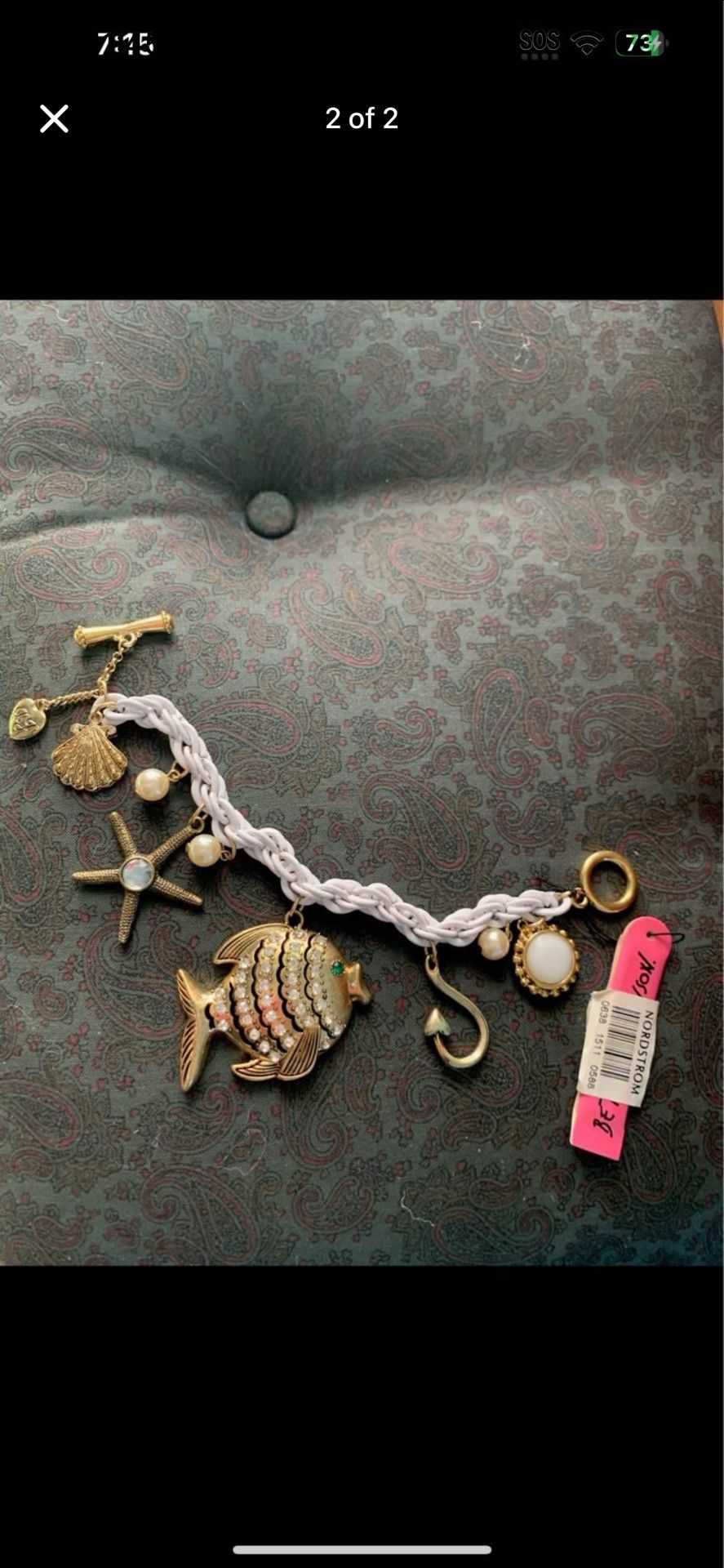 Betsey Johnson Charm Bracelet Seashell Starfish Nautical Theme Fish Charms
