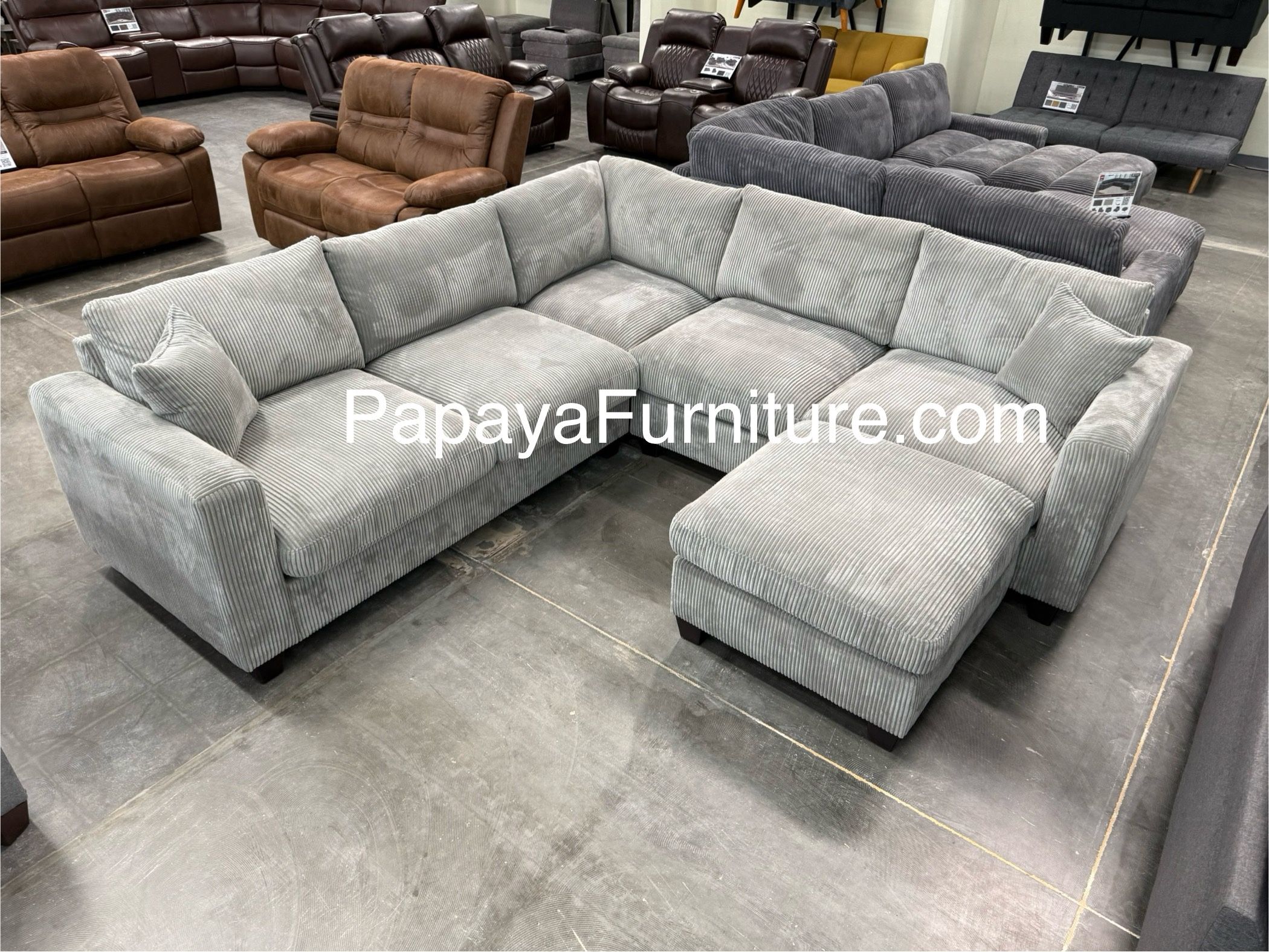 New! Light Grey Sectional, Sectional And Ottoman, Living Room Furniture, Sectionals, Sofas, Couch, Grey Couch, Grey Sofa, L-Shaped Sofa,Corduroy Couch