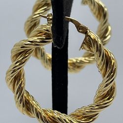 14K Gold Rope Hoop Earrings. New 