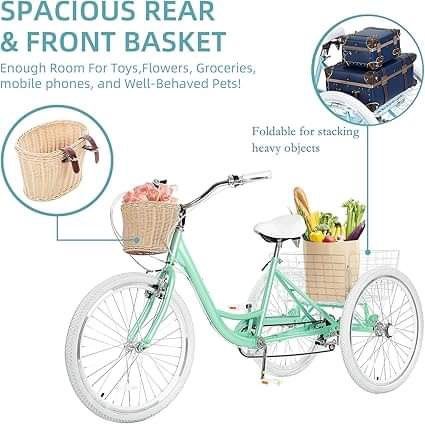 Adult Tricycles for Adults, 7 Speed Adult Trikes, 20 inch 3 Wheel Bike with Basket, Three-Wheeled Cruiser Bicycles for Women and Men, without Fe