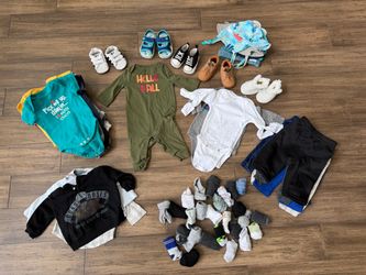 60+ Pieces: 0–3 Month Baby Boy Clothing Lot + Shoes, Socks & Hats