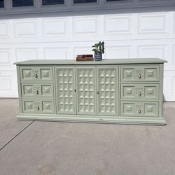 Beautiful Green Distressed Dresser With Gold Hardware