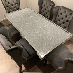 Crushed Crystal Diamond Mirror Glass 6/8pc Table Set