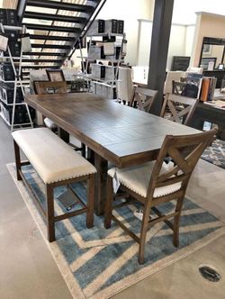 Modern Country Rustic Style Dining Tables - Light Wood and Dark Brown - With or No Bench - SAME DAY DELIVERY