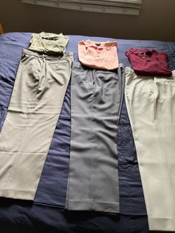 There is 6 pieces of clothing for man’s the sizes of the pants are 36/30 & The sizes of shirts are M one is L all for $125total