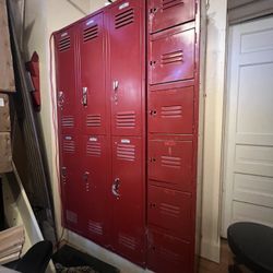Vintage LYON Red Double-tier Metal Lockers