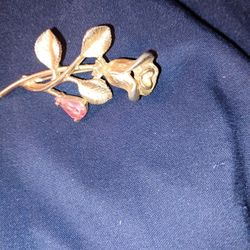 Vintage Long Stem Avon Rose. Pink Rhinestone Broach