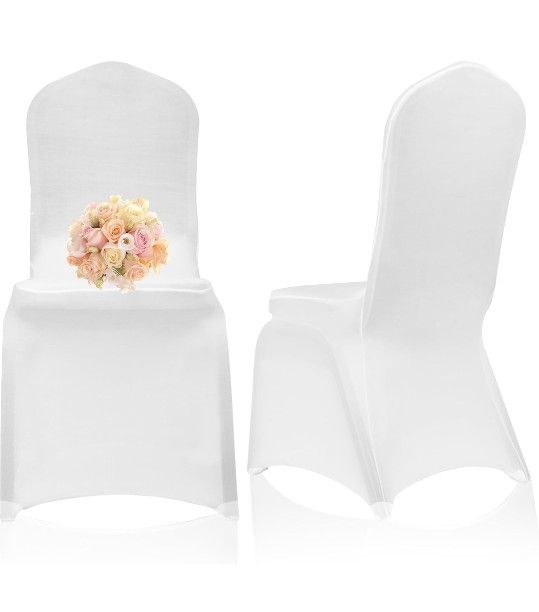 EMART White Chair Covers 50 Pcs Spandex Stretch Universal Standard Seat Slipcovers Fitted for Wedding Bulk, Party, Banquet and Holidays Celebration
