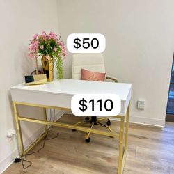 Office Desk (White & Gold) – $110