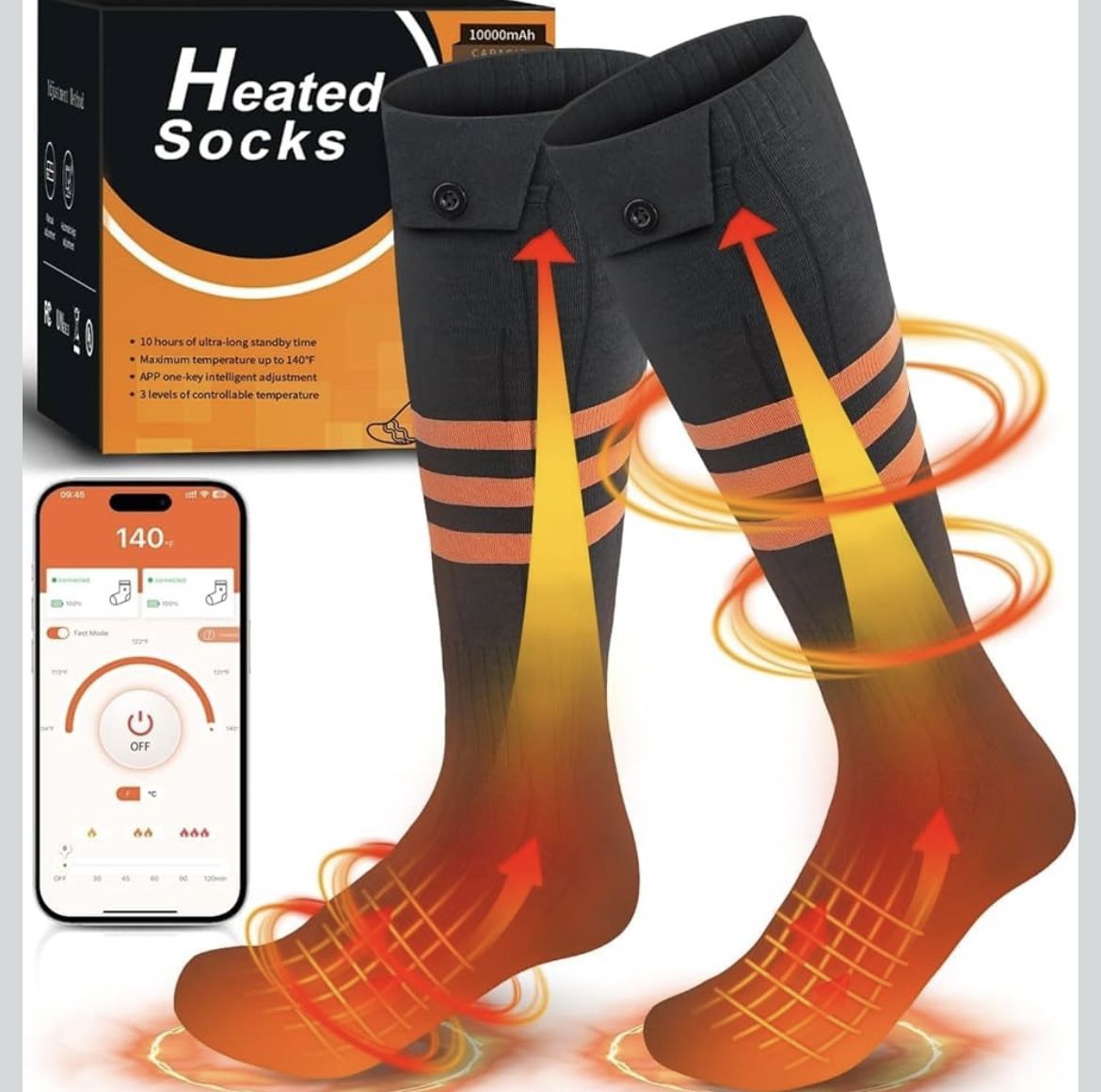 Heated Socks For Men Women with App Control Rechargeable Electric Heated Socks Washable Winter Foot Warmer Socks Outdoor Camping Skiing Hunting Hiking